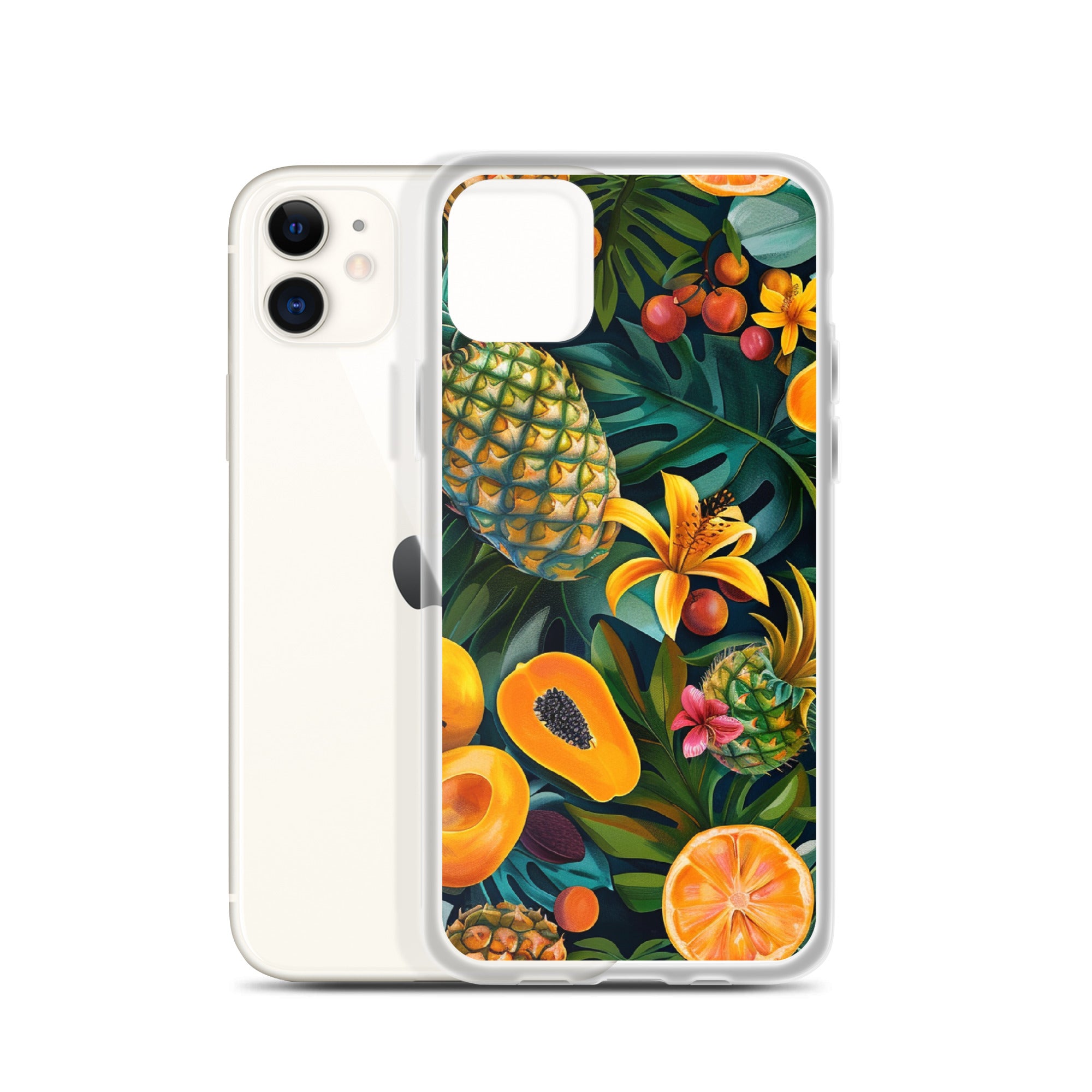 Vibrant tropical fruits like pineapples, mangoes, and papayas arranged Clear Case for iPhone®