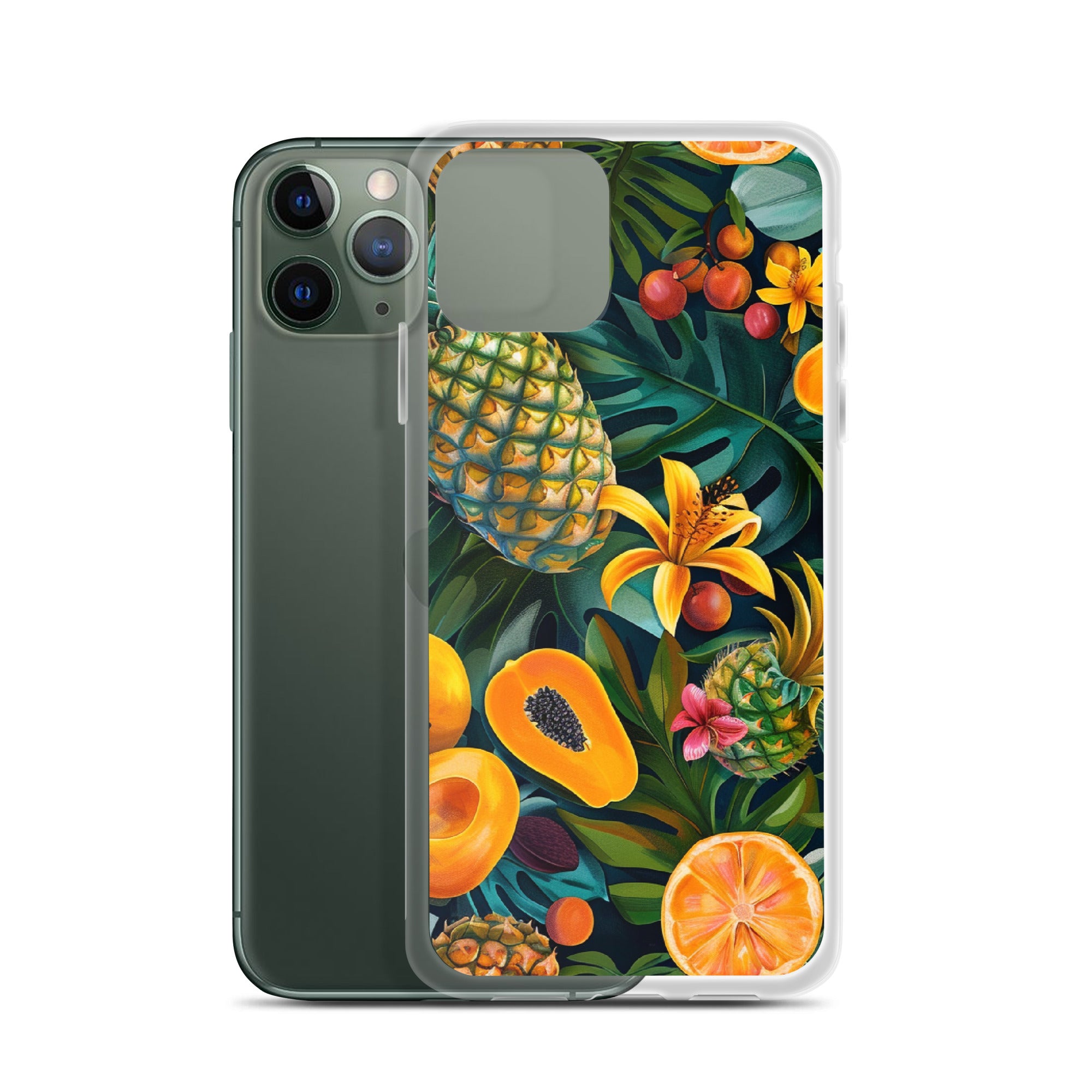 Vibrant tropical fruits like pineapples, mangoes, and papayas arranged Clear Case for iPhone®