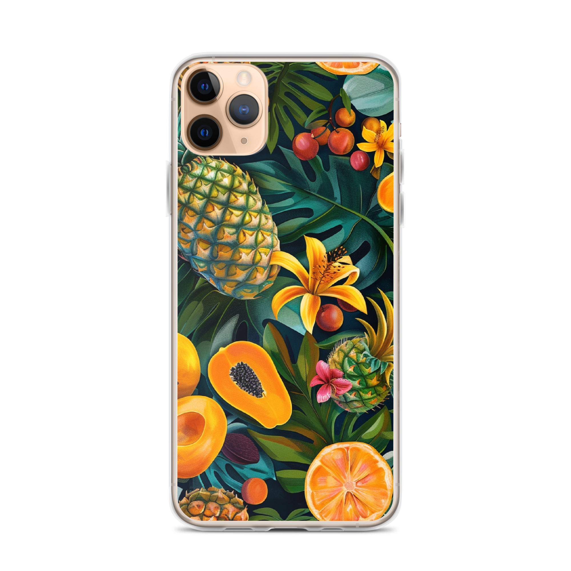 Vibrant tropical fruits like pineapples, mangoes, and papayas arranged Clear Case for iPhone®