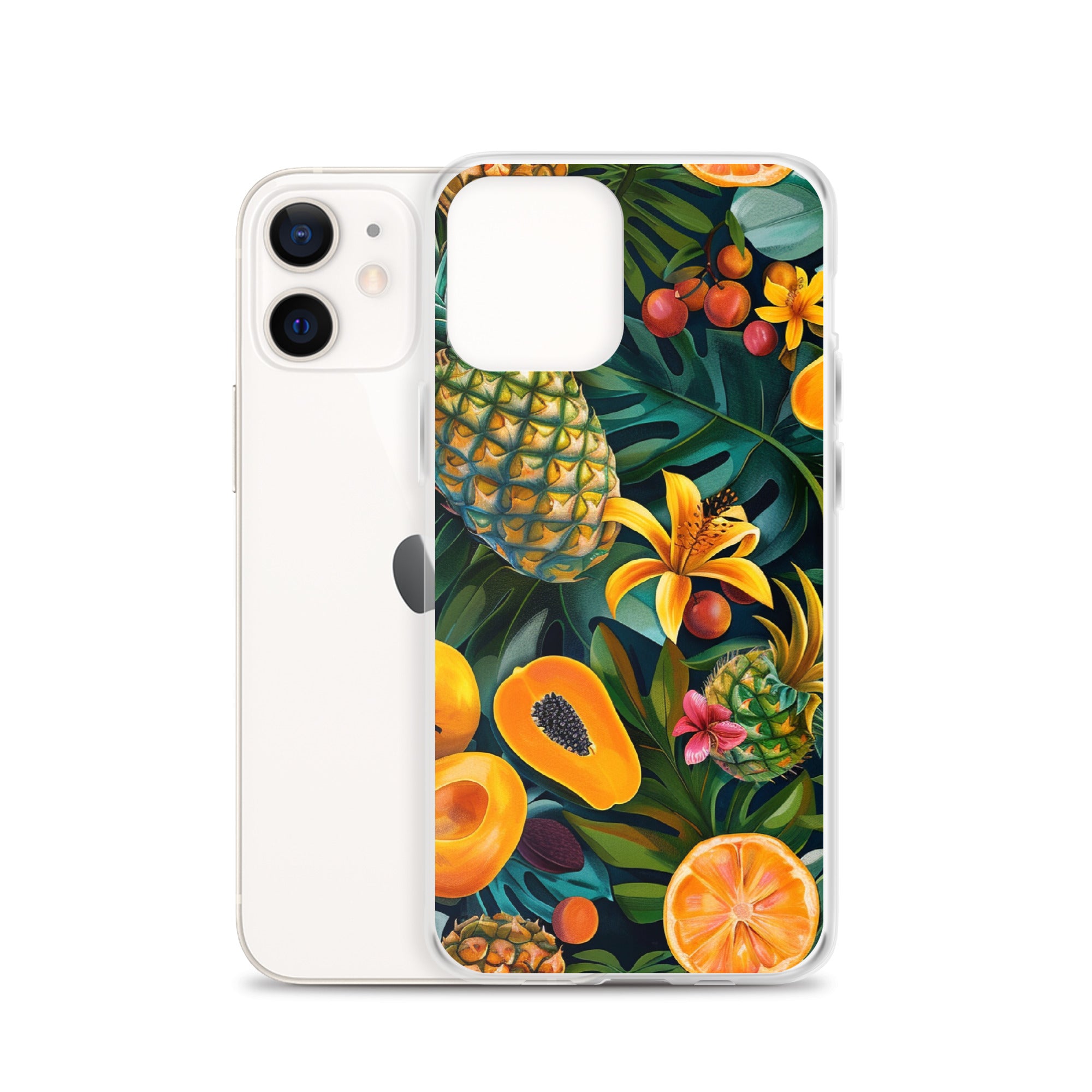 Vibrant tropical fruits like pineapples, mangoes, and papayas arranged Clear Case for iPhone®