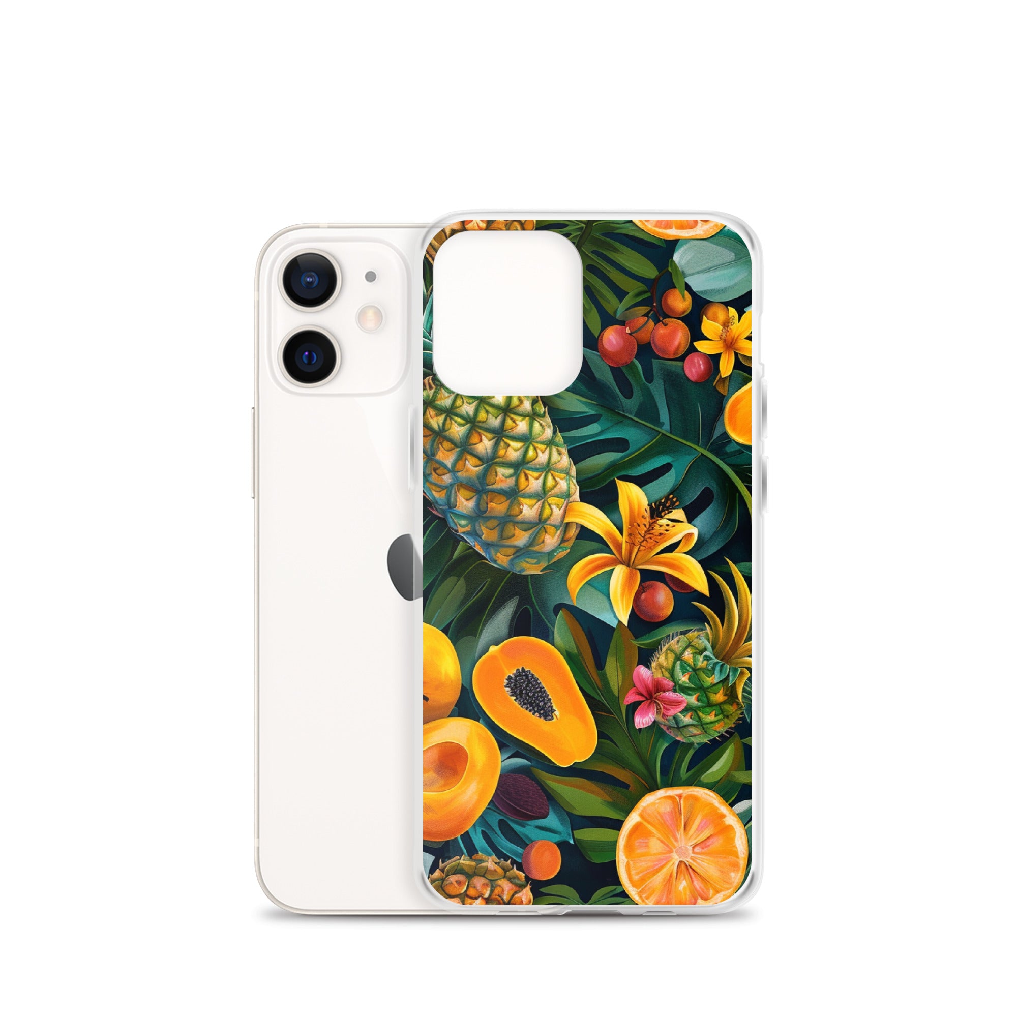 Vibrant tropical fruits like pineapples, mangoes, and papayas arranged Clear Case for iPhone®