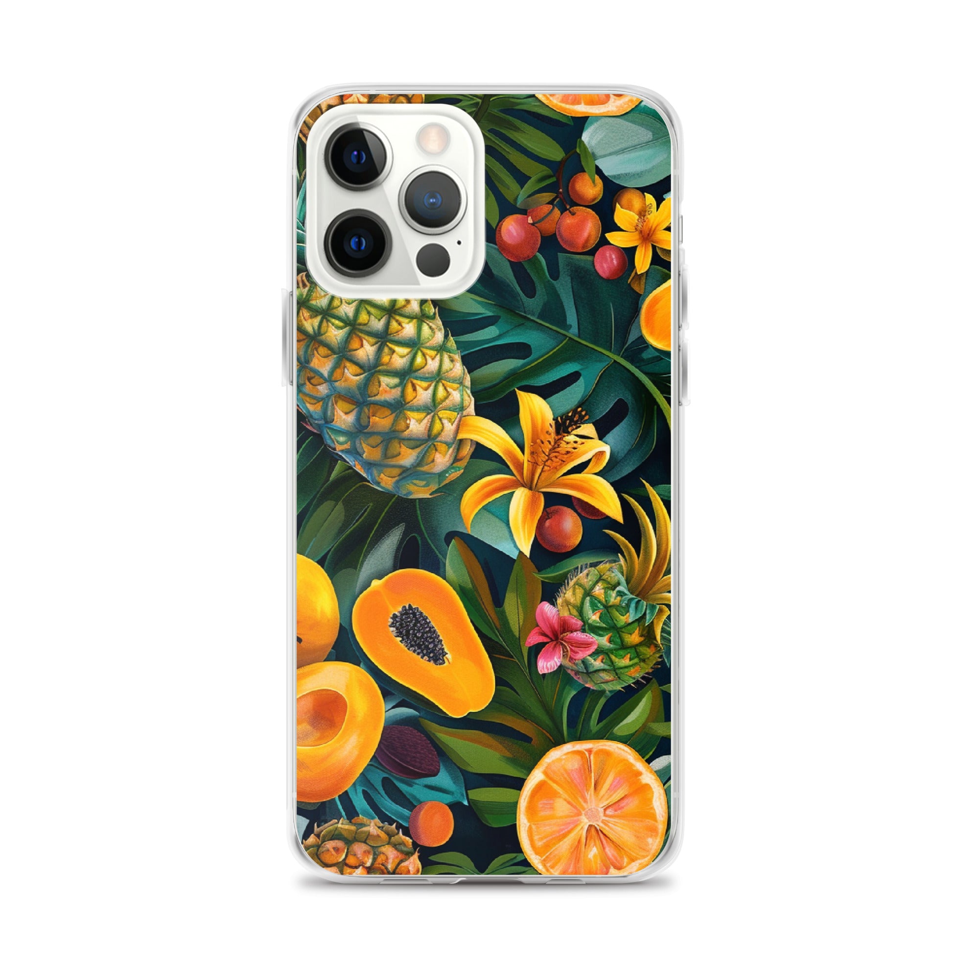 Vibrant tropical fruits like pineapples, mangoes, and papayas arranged Clear Case for iPhone®