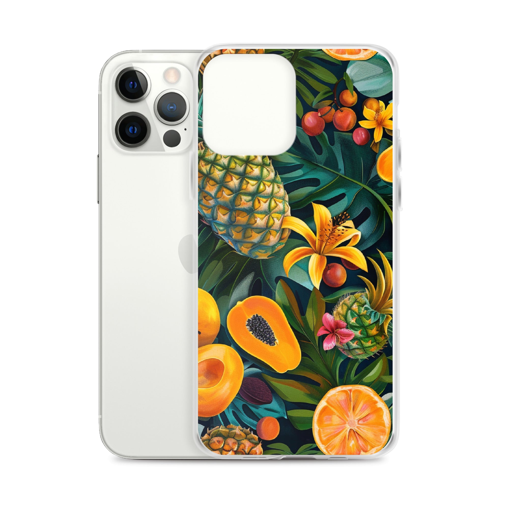 Vibrant tropical fruits like pineapples, mangoes, and papayas arranged Clear Case for iPhone®