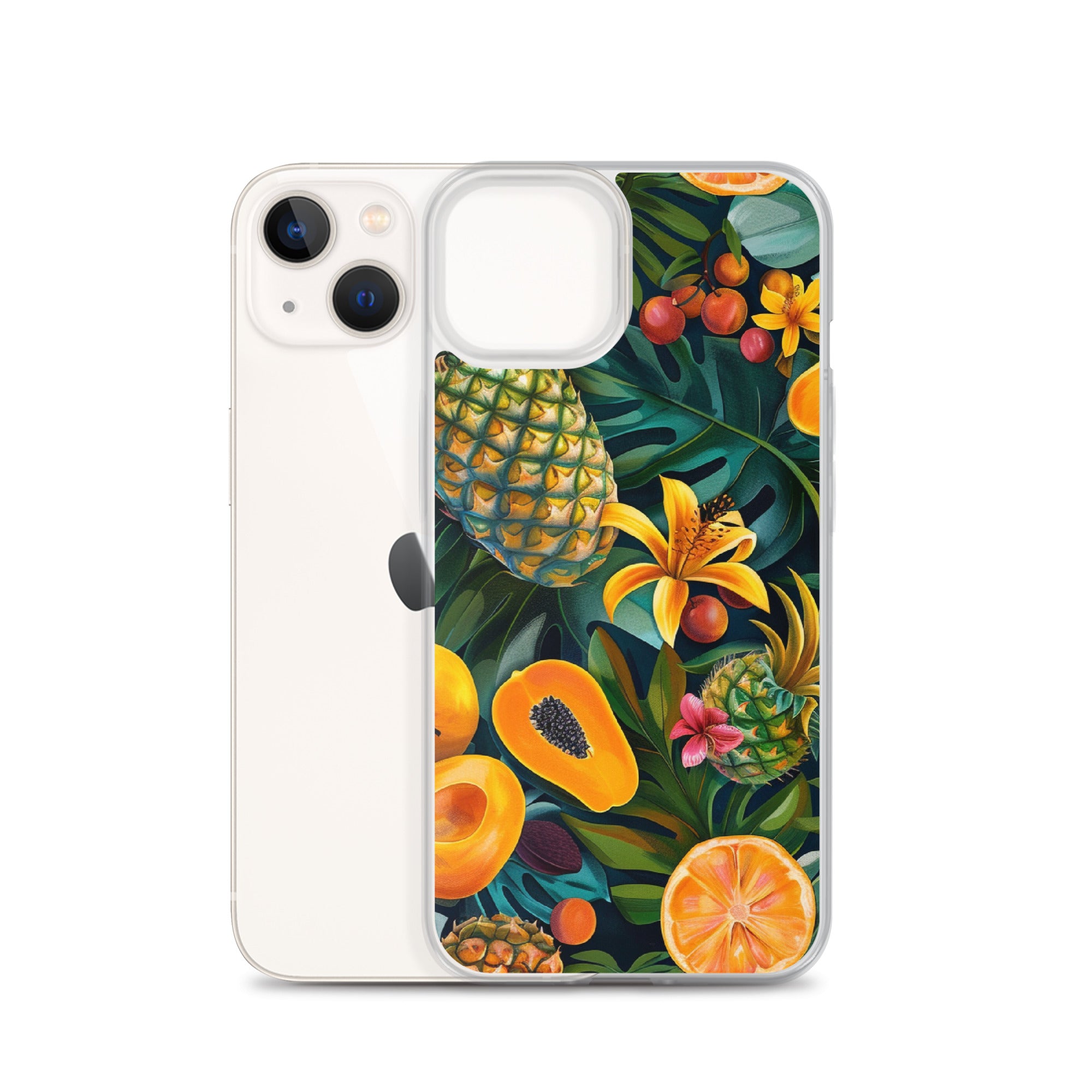 Vibrant tropical fruits like pineapples, mangoes, and papayas arranged Clear Case for iPhone®