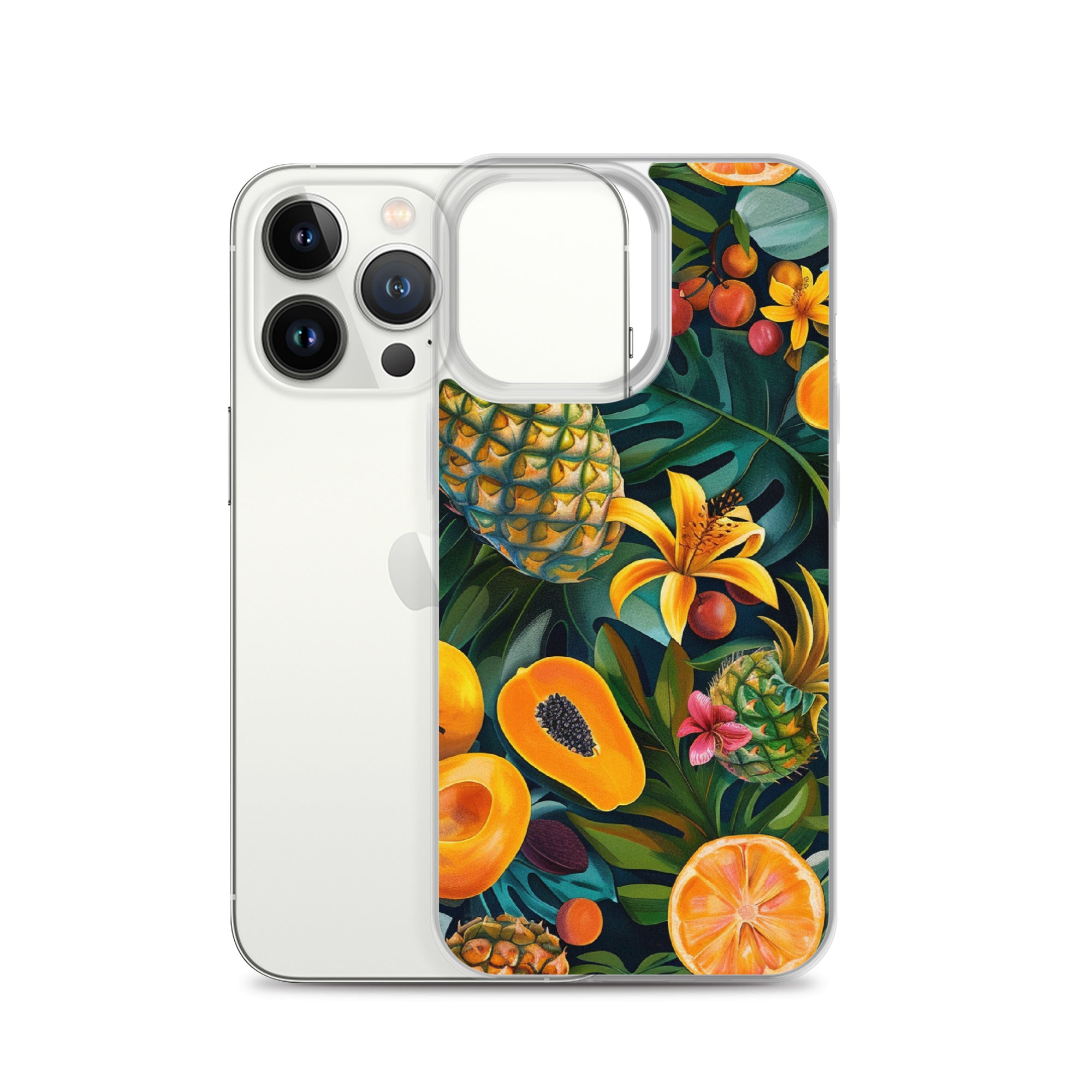 Vibrant tropical fruits like pineapples, mangoes, and papayas arranged Clear Case for iPhone®