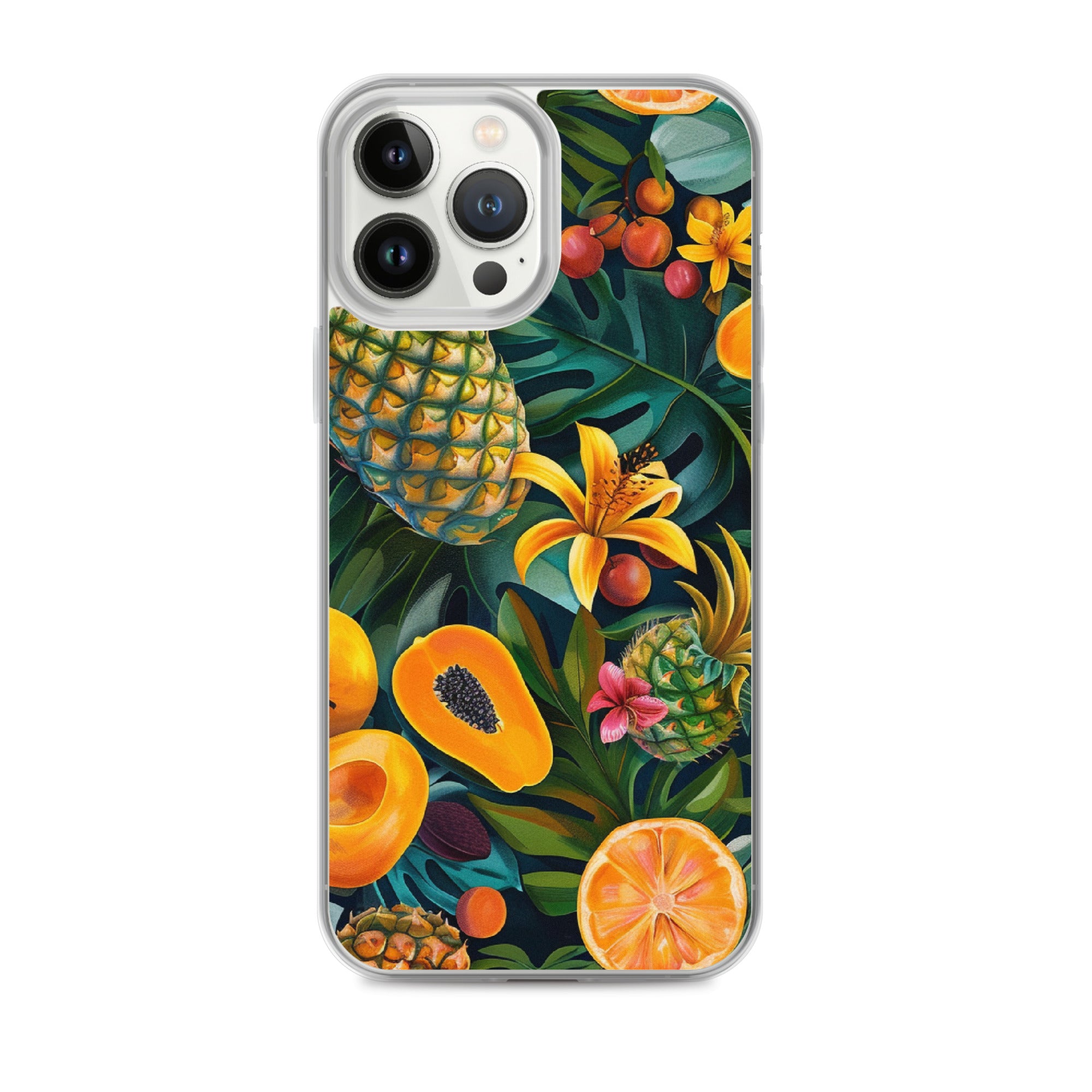 Vibrant tropical fruits like pineapples, mangoes, and papayas arranged Clear Case for iPhone®