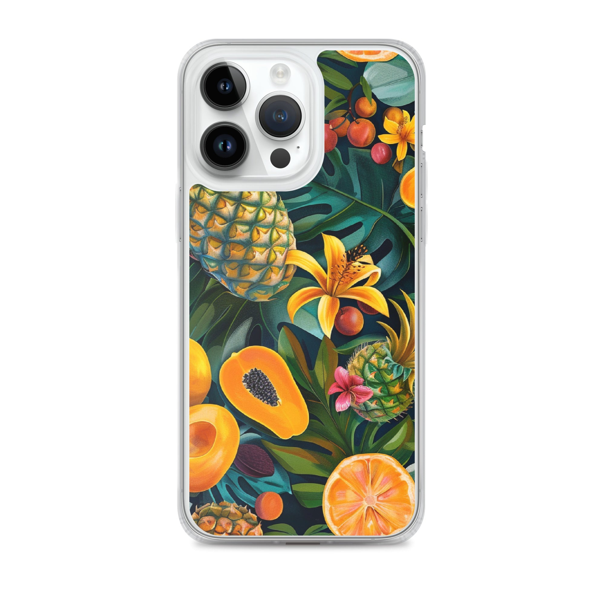 Vibrant tropical fruits like pineapples, mangoes, and papayas arranged Clear Case for iPhone®