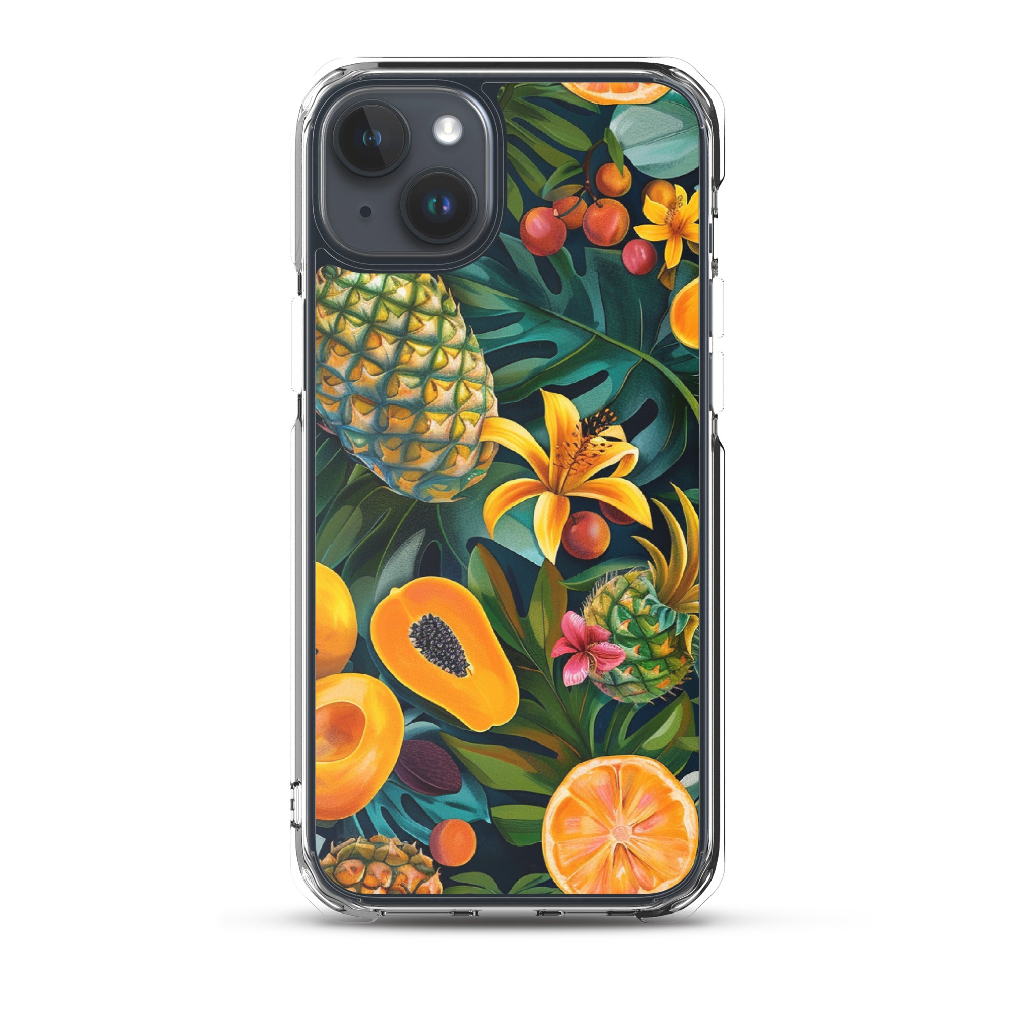 Vibrant tropical fruits like pineapples, mangoes, and papayas arranged Clear Case for iPhone®