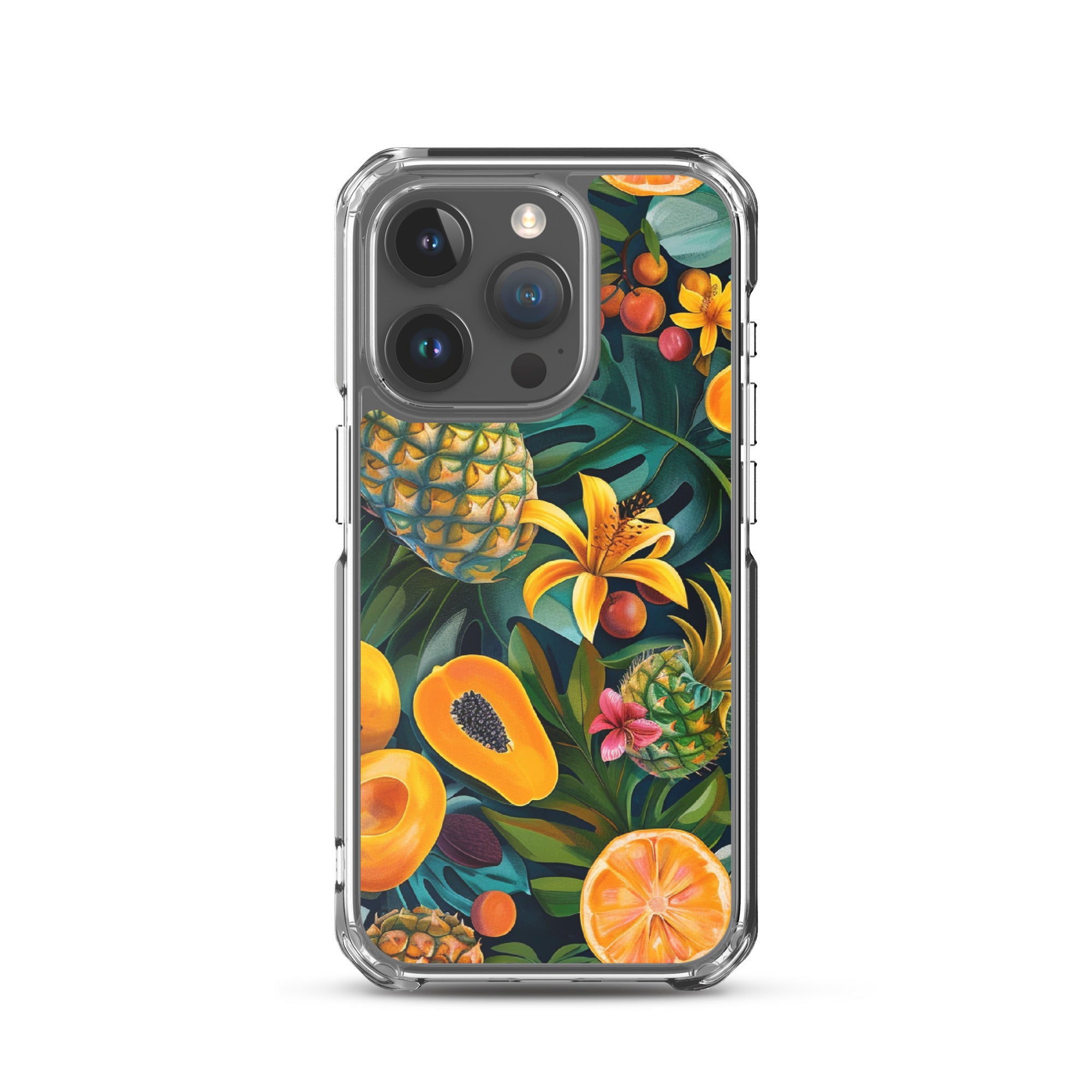 Vibrant tropical fruits like pineapples, mangoes, and papayas arranged Clear Case for iPhone®